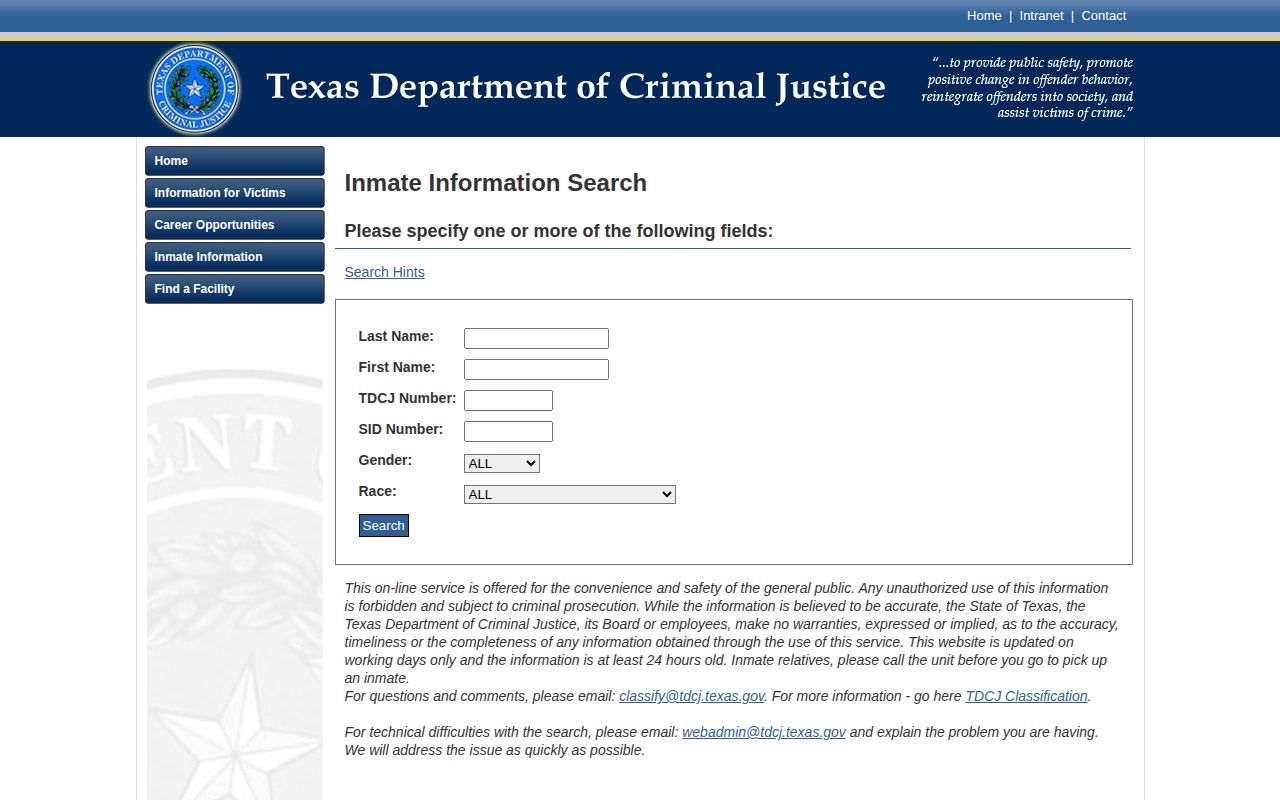 TDCJ search for Lipscomb County released inmate records