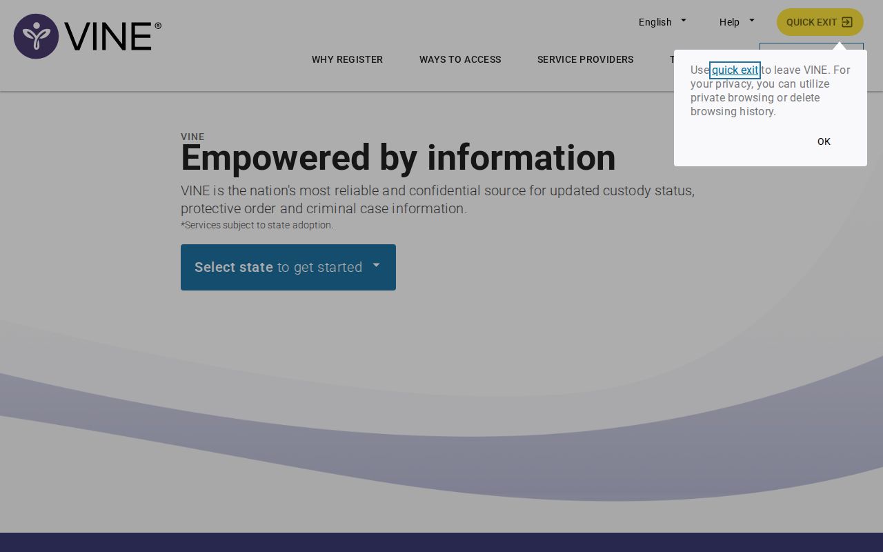 VINELink search screen for a Lipscomb County inmate release check